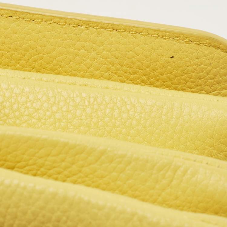 Pre Owned Cole Haan Yellow Leather Flap Crossbody Bag 