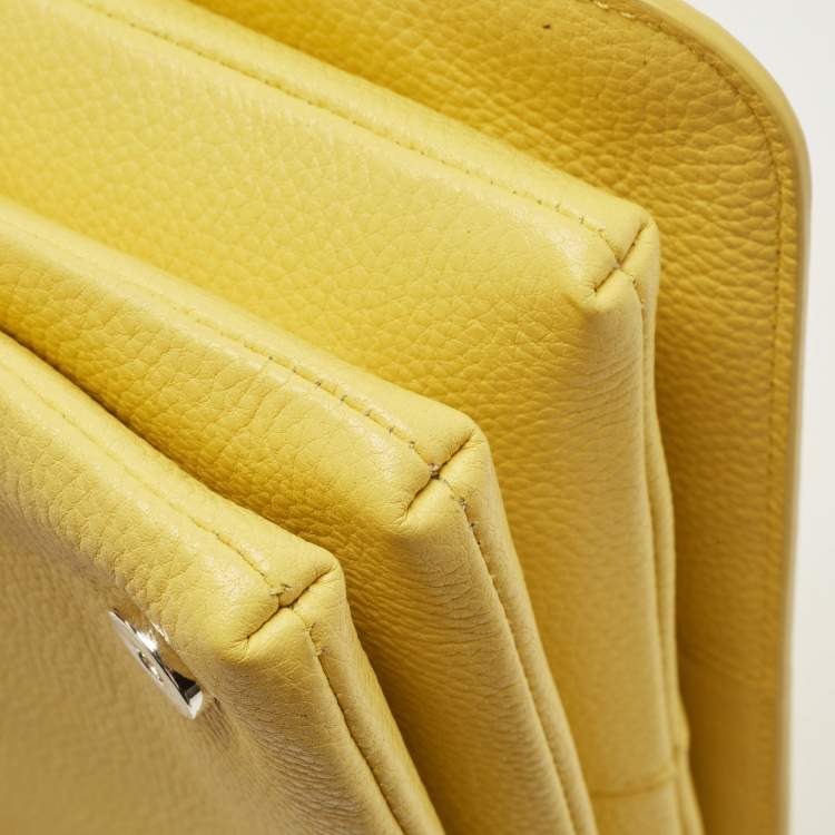 Pre Owned Cole Haan Yellow Leather Flap Crossbody Bag 