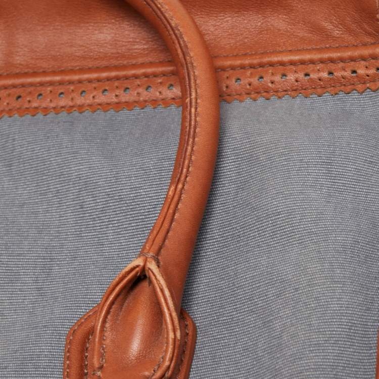 Pre Owned Cole Haan Blue/Tan Denim and Leather Flap Brooke Tote 