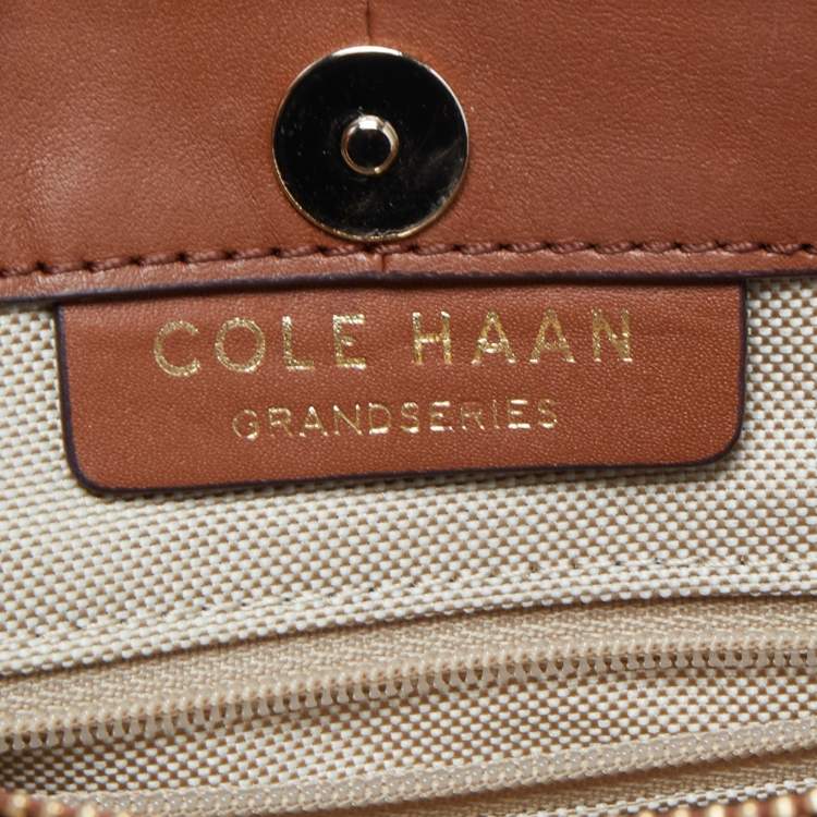 Pre Owned Cole Haan Beige/Tan Canvas and Leather Drawstring Bag
