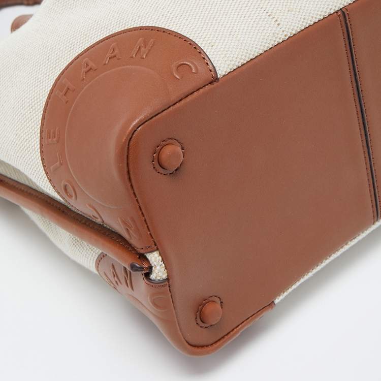 Pre Owned Cole Haan Beige/Tan Canvas and Leather Drawstring Bag