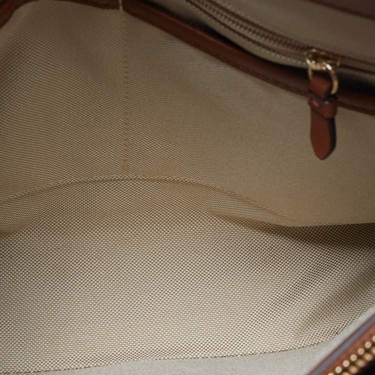Pre Owned Cole Haan Beige/Tan Canvas and Leather Drawstring Bag