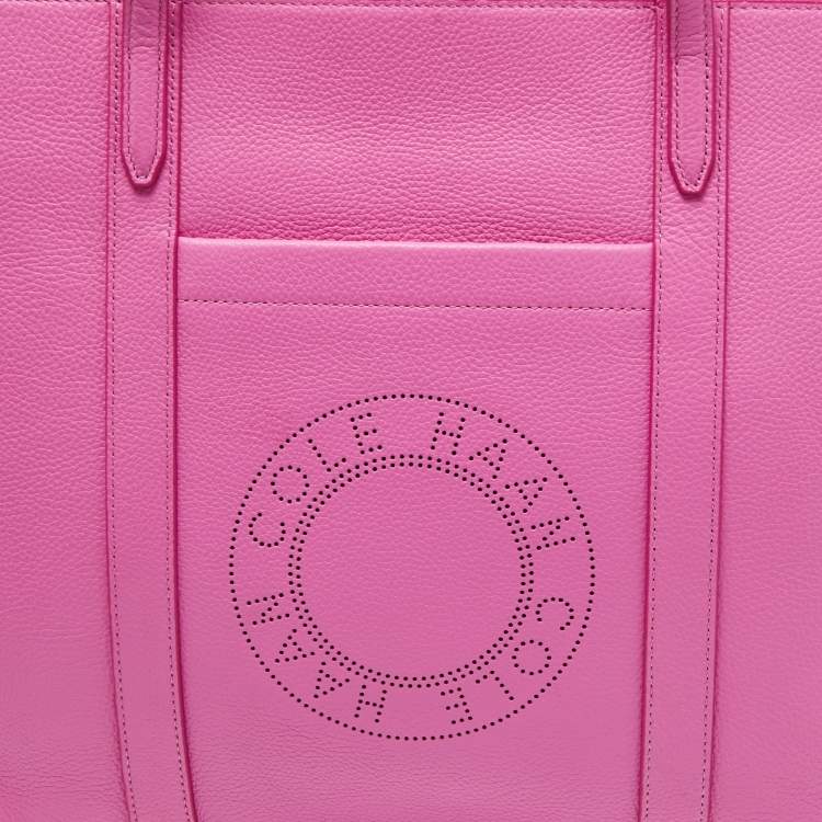 Pre Owned Cole Haan Pink Leather Zip Shopper Tote