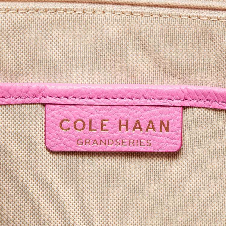 Pre Owned Cole Haan Pink Leather Zip Shopper Tote