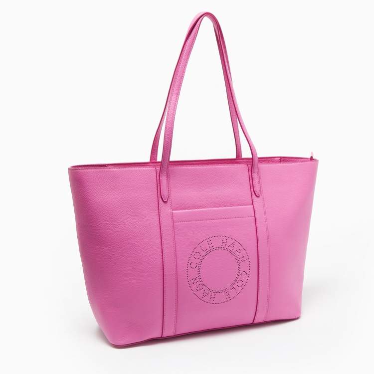 Pre Owned Cole Haan Pink Leather Zip Shopper Tote