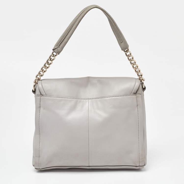 Pre Owned Cole Haan Grey Pleated Leather Flap Chain Bag