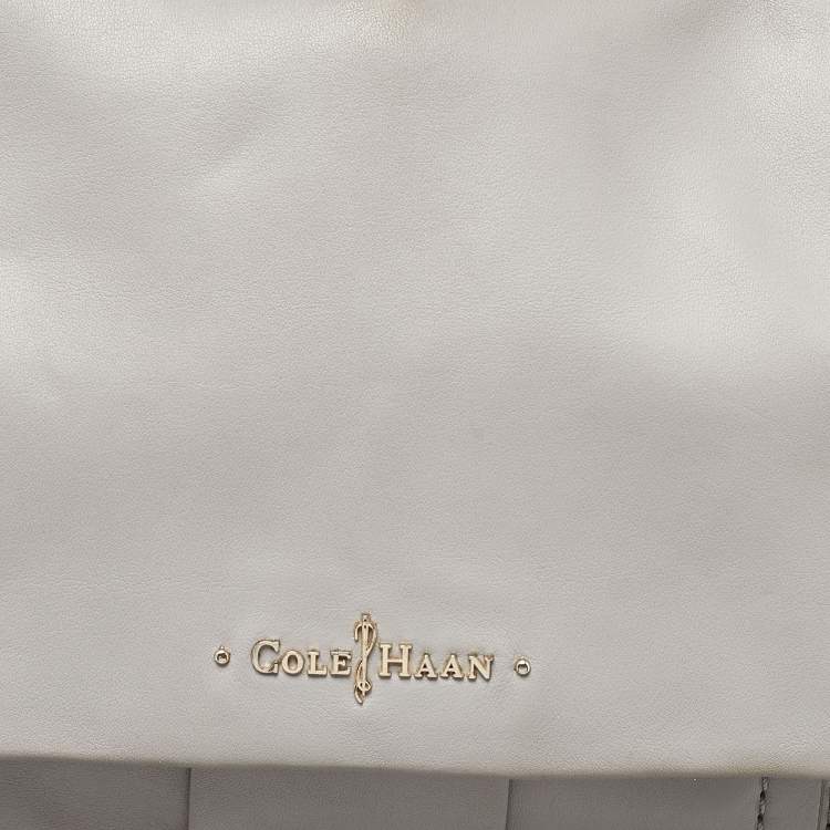 Pre Owned Cole Haan Grey Pleated Leather Flap Chain Bag