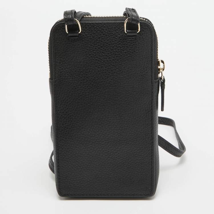 Pre Owned Cole Haan Black Leather Phone Holder Crossbody Bag