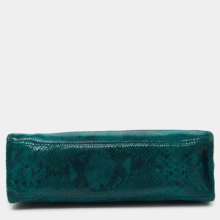 Pre Owned Cole Haan Green Snakeskin Embossed Leather Tote 