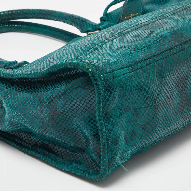 Pre Owned Cole Haan Green Snakeskin Embossed Leather Tote 