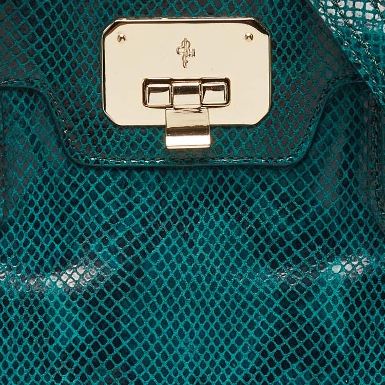 Pre Owned Cole Haan Green Snakeskin Embossed Leather Tote 