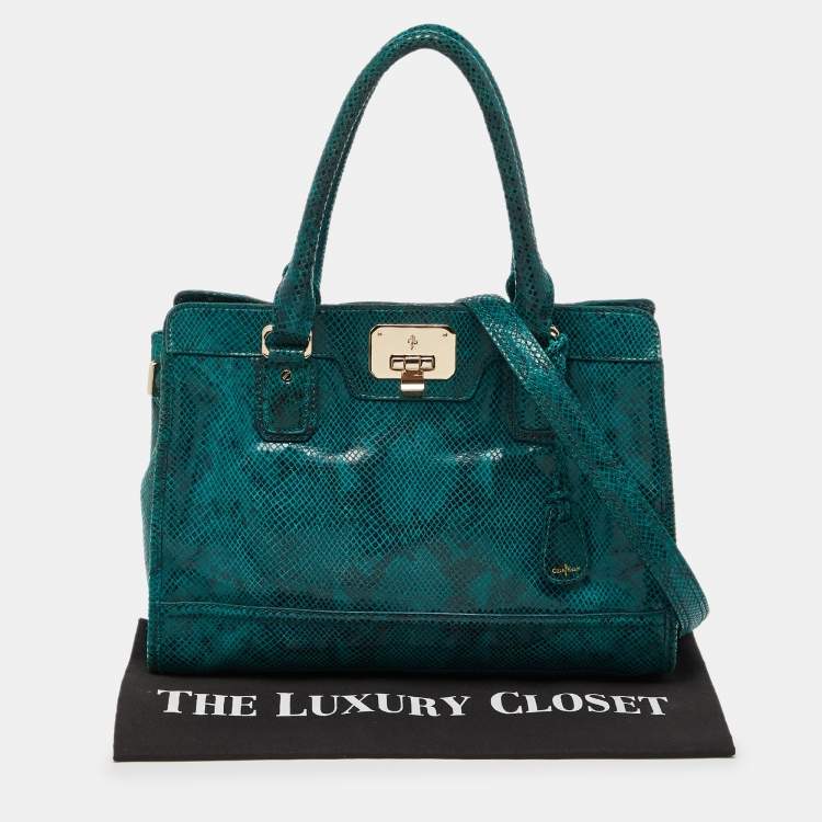 Pre Owned Cole Haan Green Snakeskin Embossed Leather Tote 