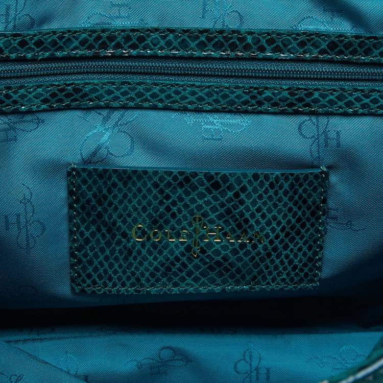 Pre Owned Cole Haan Green Snakeskin Embossed Leather Tote 