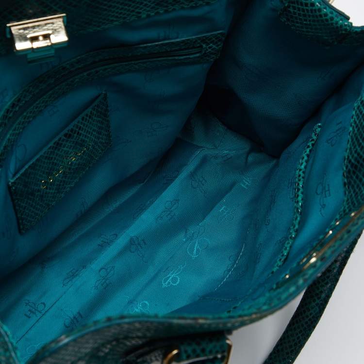 Pre Owned Cole Haan Green Snakeskin Embossed Leather Tote 