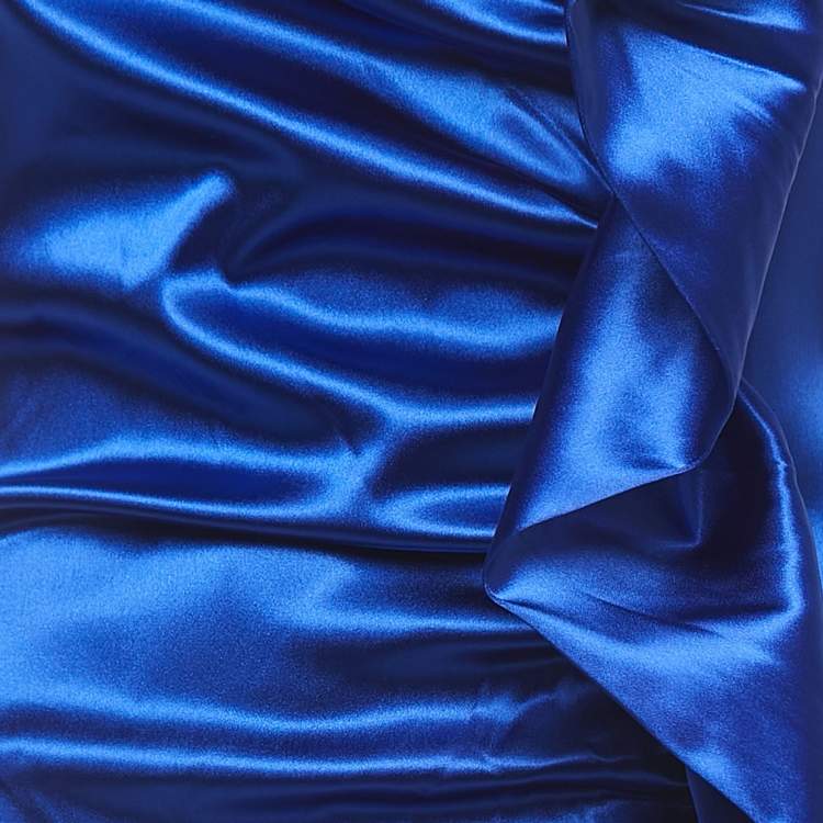 Pre Owned Collini Royal Blue Satin Ruched Strapless Mini Dress S
