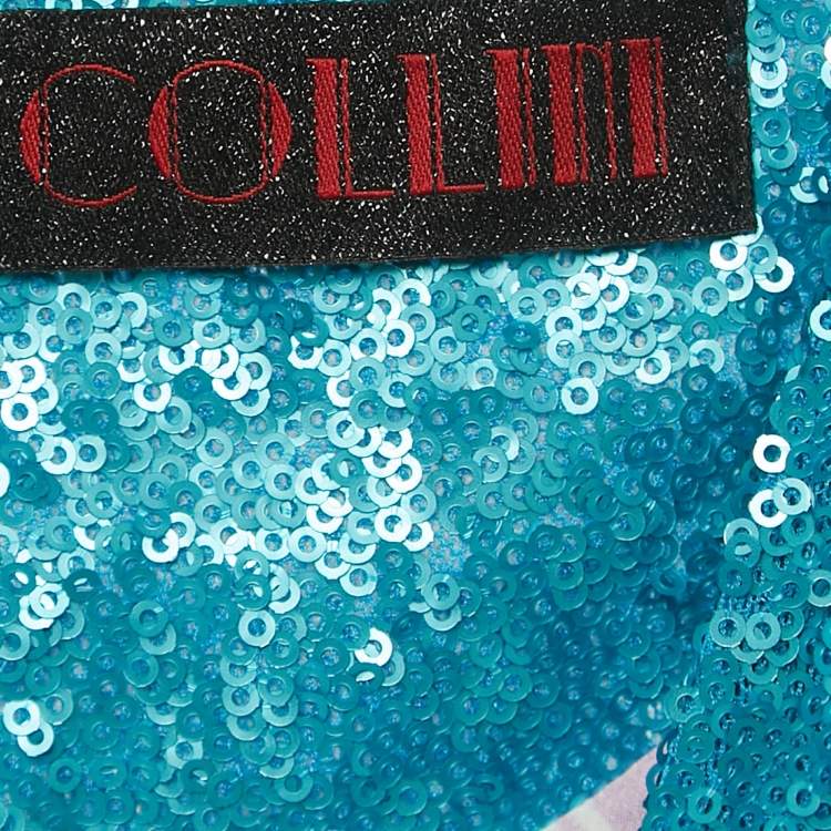 Pre Owned Collini Blue Sequin Draped Long Sleeve Mini Dress S