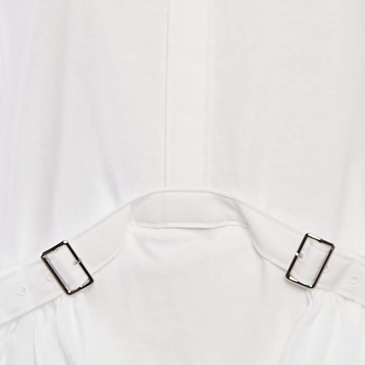 Pre Owned Comme des Garcons White Cotton and Cotton Knit Belt Detail Ruffled Top M