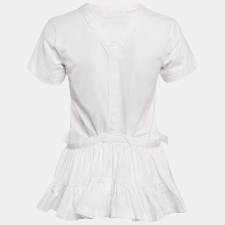 Pre Owned Comme des Garcons White Cotton and Cotton Knit Belt Detail Ruffled Top M