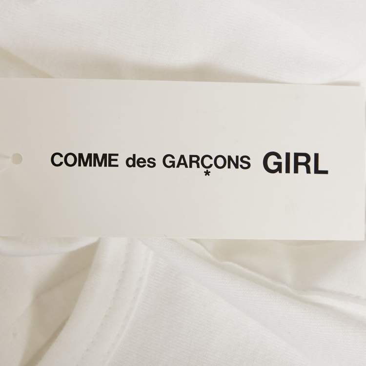 Pre Owned Comme des Garcons White Cotton and Cotton Knit Belt Detail Ruffled Top M