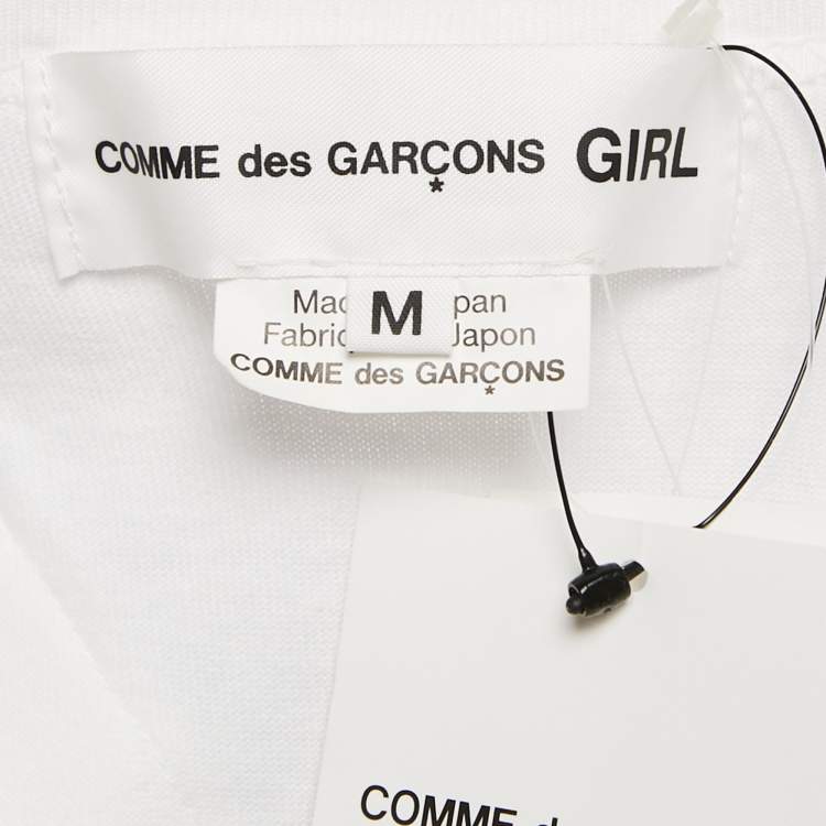 Pre Owned Comme des Garcons White Cotton and Cotton Knit Belt Detail Ruffled Top M