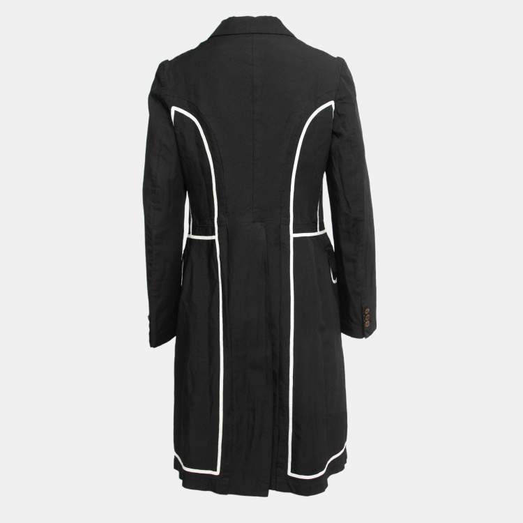 Pre Owned Comme des Garçons Black Synthetic Contrast Trimmed Mid-Length Coat M