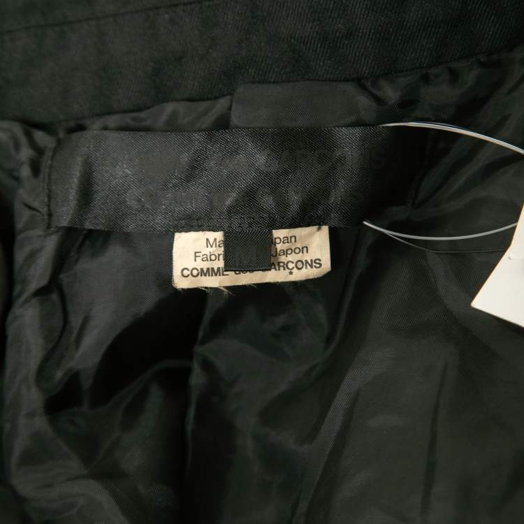 Pre Owned Comme des Garçons Black Synthetic Contrast Trimmed Mid-Length Coat M