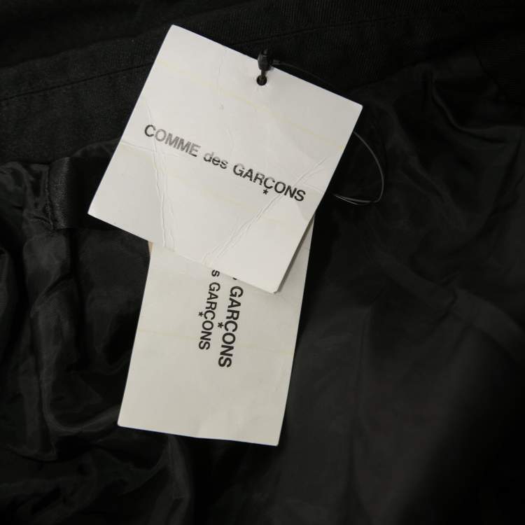 Pre Owned Comme des Garçons Black Synthetic Contrast Trimmed Mid-Length Coat M
