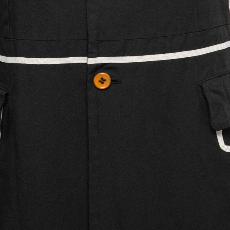 Pre Owned Comme des Garçons Black Synthetic Contrast Trimmed Mid-Length Coat M
