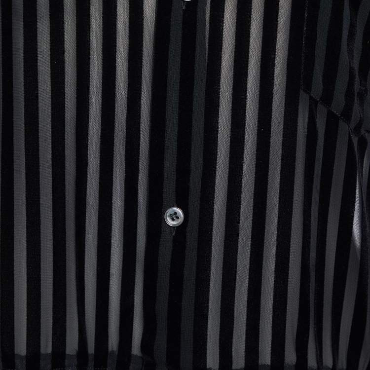 Pre Owned Comme des Garçons Black Striped Velour & Smocked Hem Shirt L