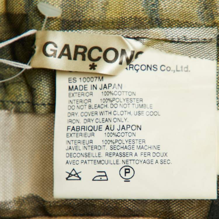 Pre Owned Comme des Garçons Cream Cotton & Military Printed Trim Detail Midi Skirt M