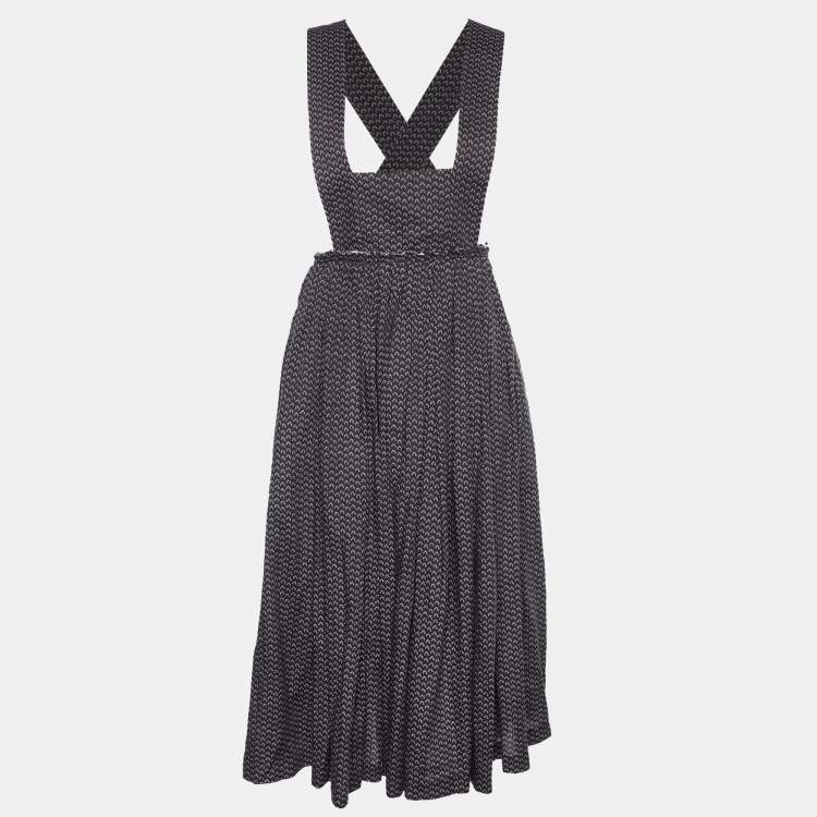 Pre Owned Comme Des Garçons Black Patterned Rexcell Pleated Midi Dress S
