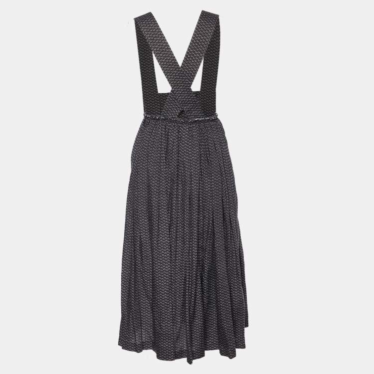 Pre Owned Comme Des Garçons Black Patterned Rexcell Pleated Midi Dress S