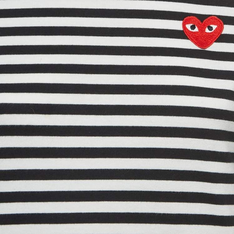 Pre Owned Comme des Garcons Black/White Stripe Knit Full Sleeves T-shirt S