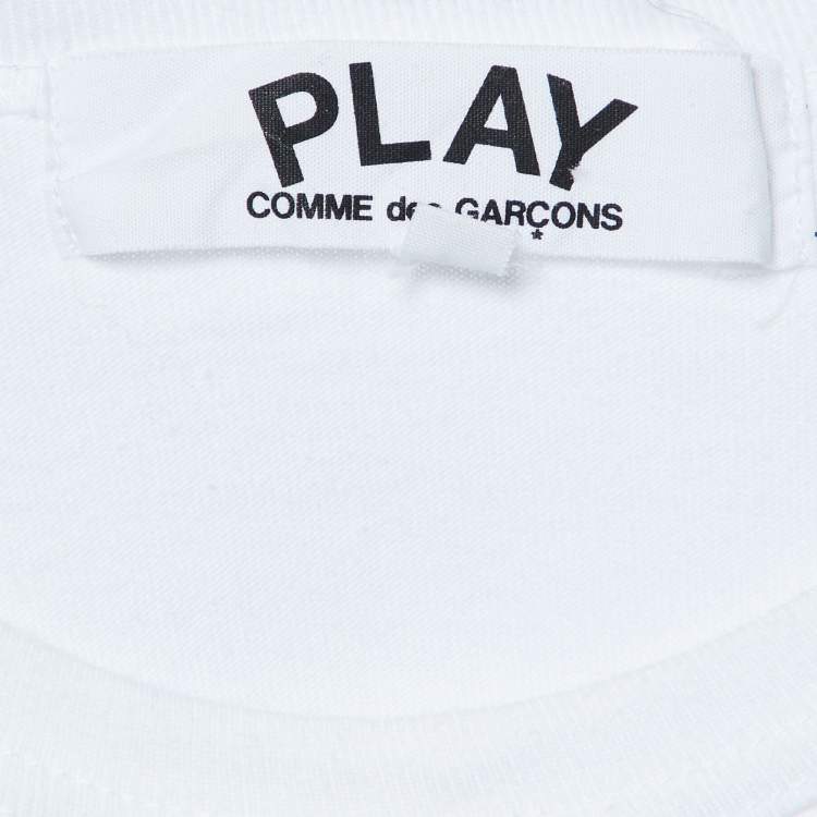 Pre Owned Comme Des Garcons Play White Logo Print Cotton Crew Neck T-Shirt L