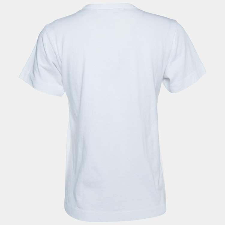 Pre Owned Comme Des Garcons Play White Logo Print Cotton Crew Neck T-Shirt L