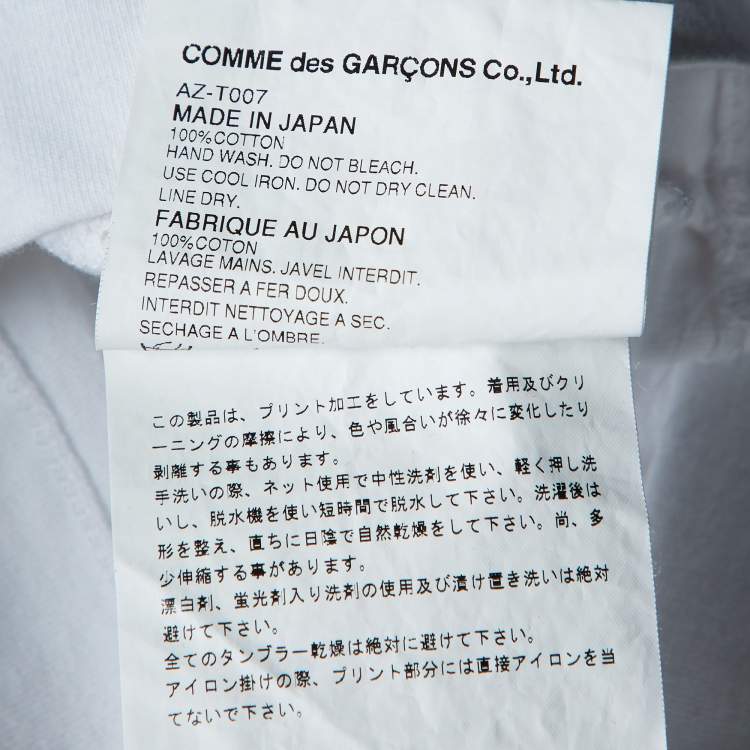Pre Owned Comme Des Garcons Play White Logo Print Cotton Crew Neck T-Shirt L