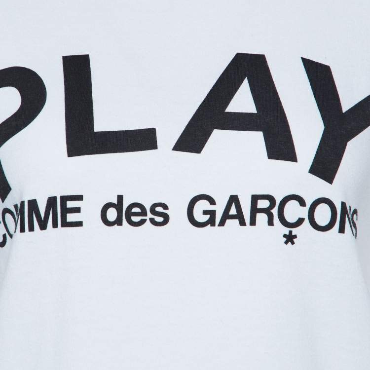 Pre Owned Comme Des Garcons Play White Logo Print Cotton Crew Neck T-Shirt L