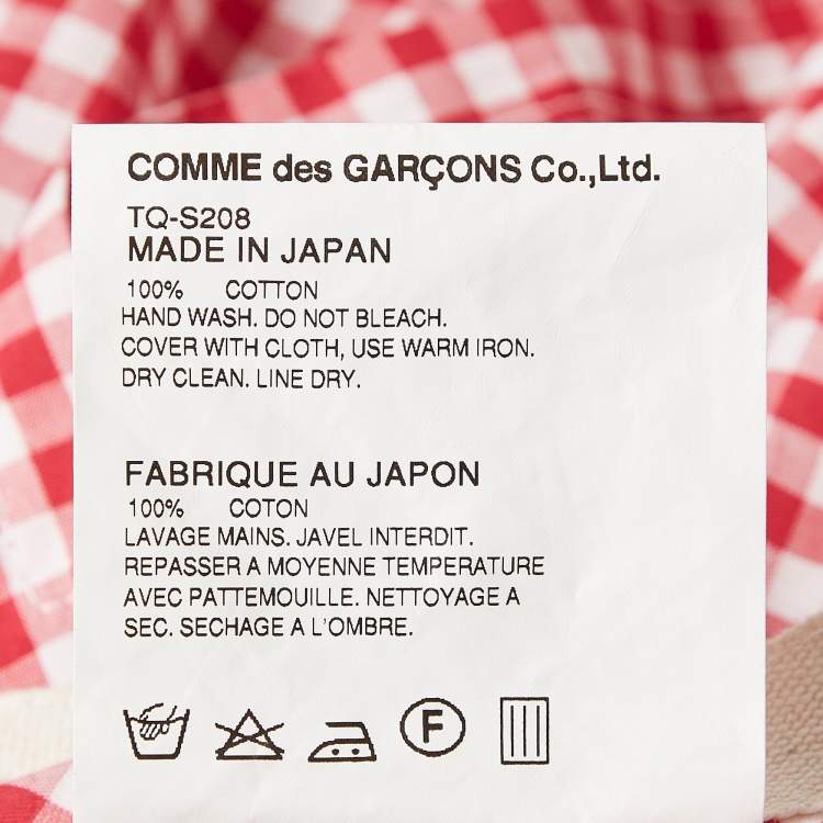 Pre Owned Comme des Garcons Red Floral Applique Gingham Cotton Asymmetric Wrap Skirt S