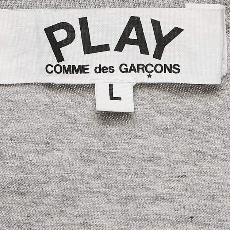 Pre Owned Comme des Garcons Play Grey Reverse Heart Embroidered Cotton T-Shirt L