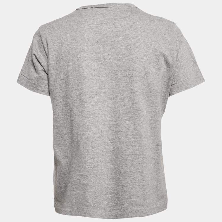 Pre Owned Comme des Garcons Play Grey Reverse Heart Embroidered Cotton T-Shirt L