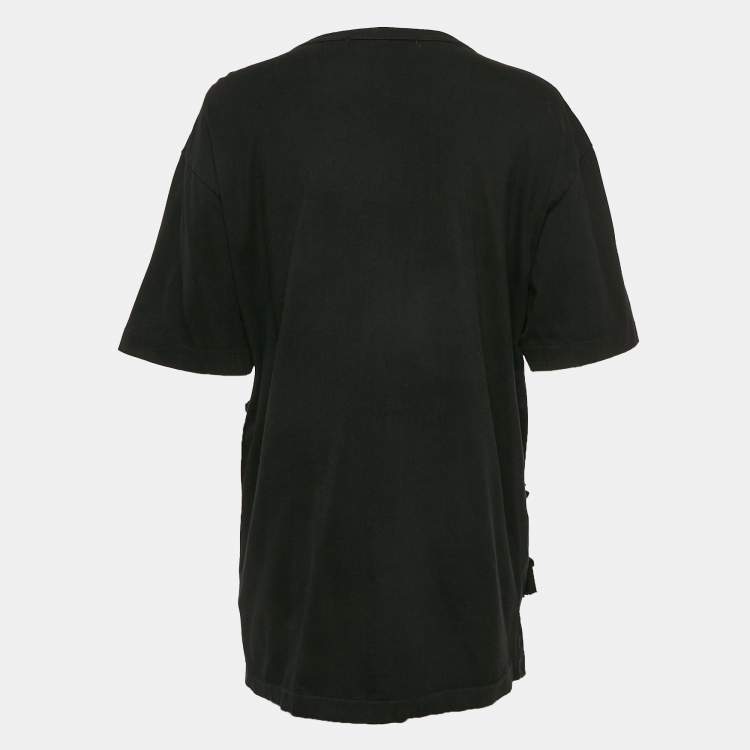 Pre Owned Comme des Garcons Black Cotton Ruffle Detail T-Shirt L
