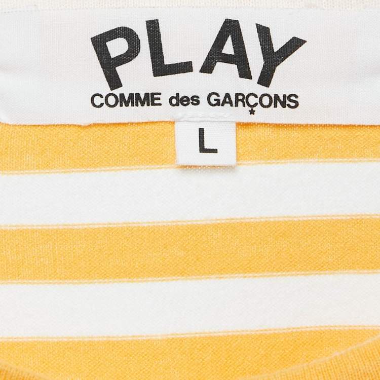 Pre Owned Comme des GarçonsPlay Yellow Stripe Cotton Full Sleeve T-Shirt L