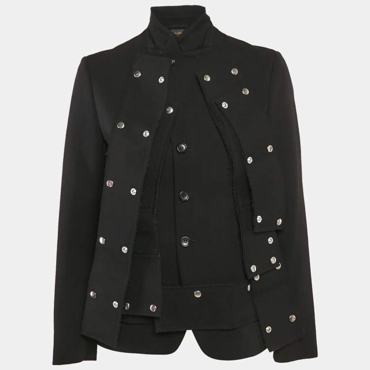 Pre Owned COMME des GARÇONS Black Wool Detachable Panel Detail Blazer S