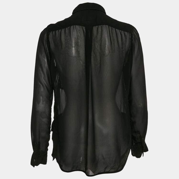 Pre Owned Comme des Garcons Black Crepe Long Sleeve Sheer Shirt M