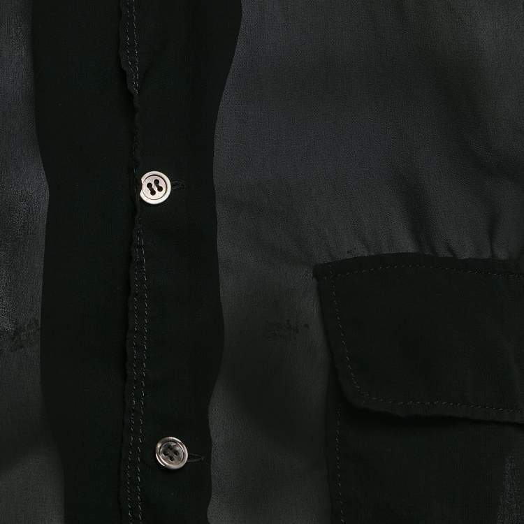 Pre Owned Comme des Garcons Black Crepe Long Sleeve Sheer Shirt M