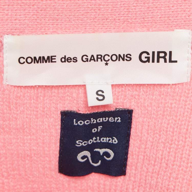 Pre Owned Comme des Garçons Pink Knit Contrast Pocket Detail Button Front Cardigan S