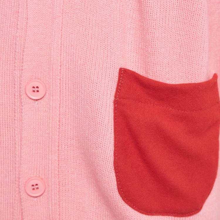 Pre Owned Comme des Garçons Pink Knit Contrast Pocket Detail Button Front Cardigan S