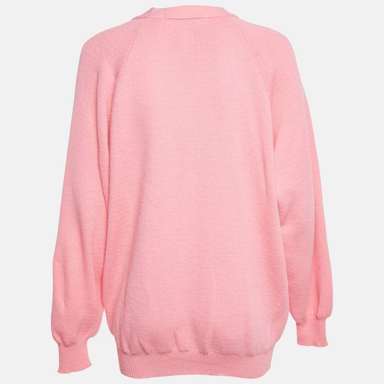 Pre Owned Comme des Garçons Pink Knit Contrast Pocket Detail Button Front Cardigan S