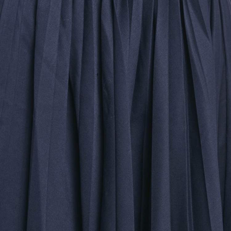 Pre Owned Comme des Garcons Navy Blue Wool Pleated Midi Skirt M