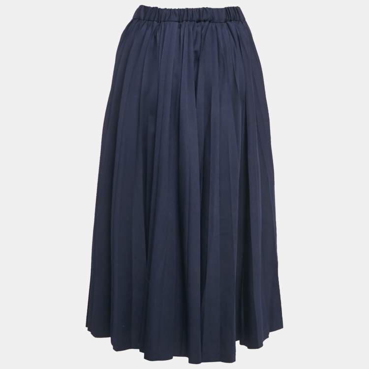 Pre Owned Comme des Garcons Navy Blue Wool Pleated Midi Skirt M
